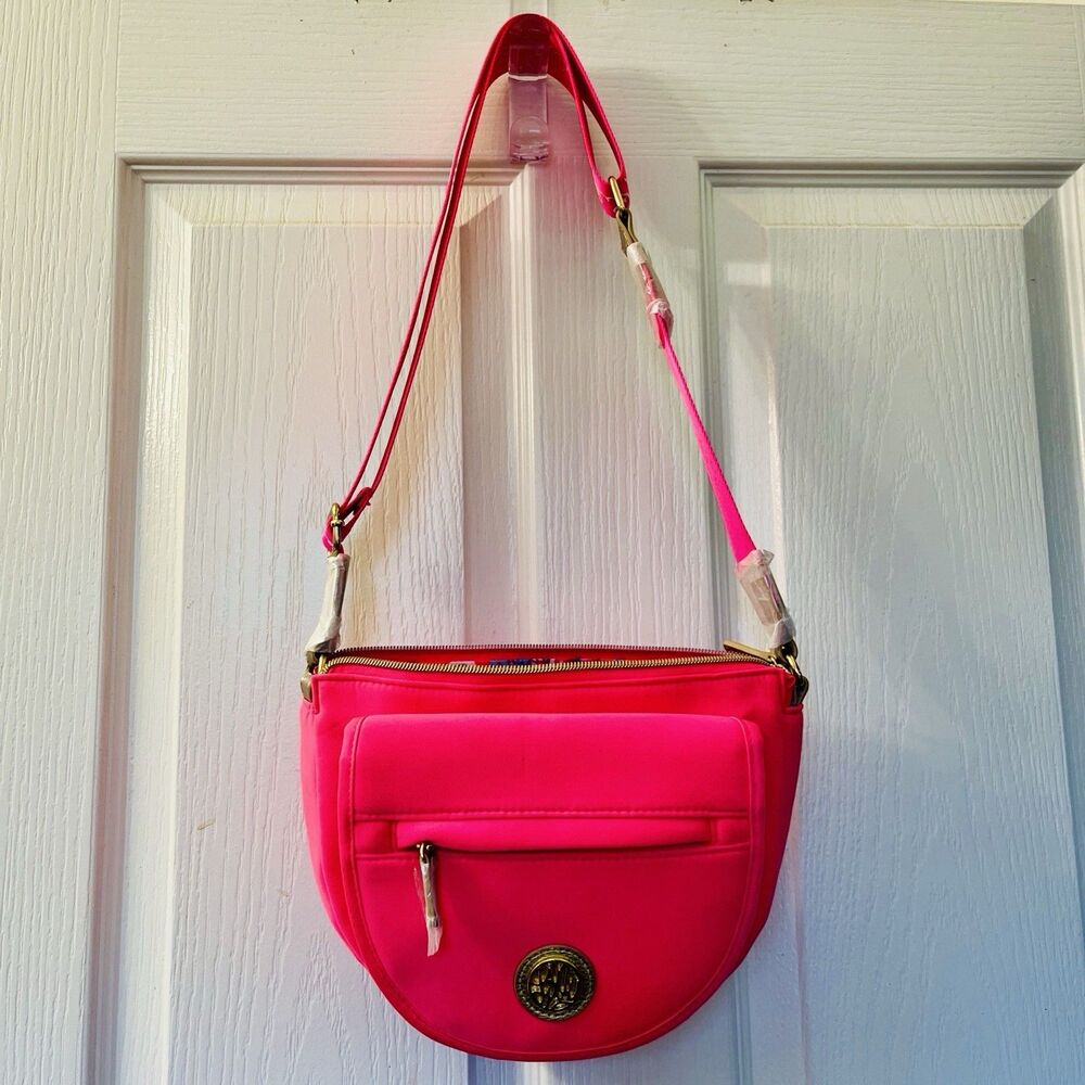 Lilly Pulitzer Giavanna Neoprene Crossbody Bag Aura Pink Dopamine‎ Gold Hardware